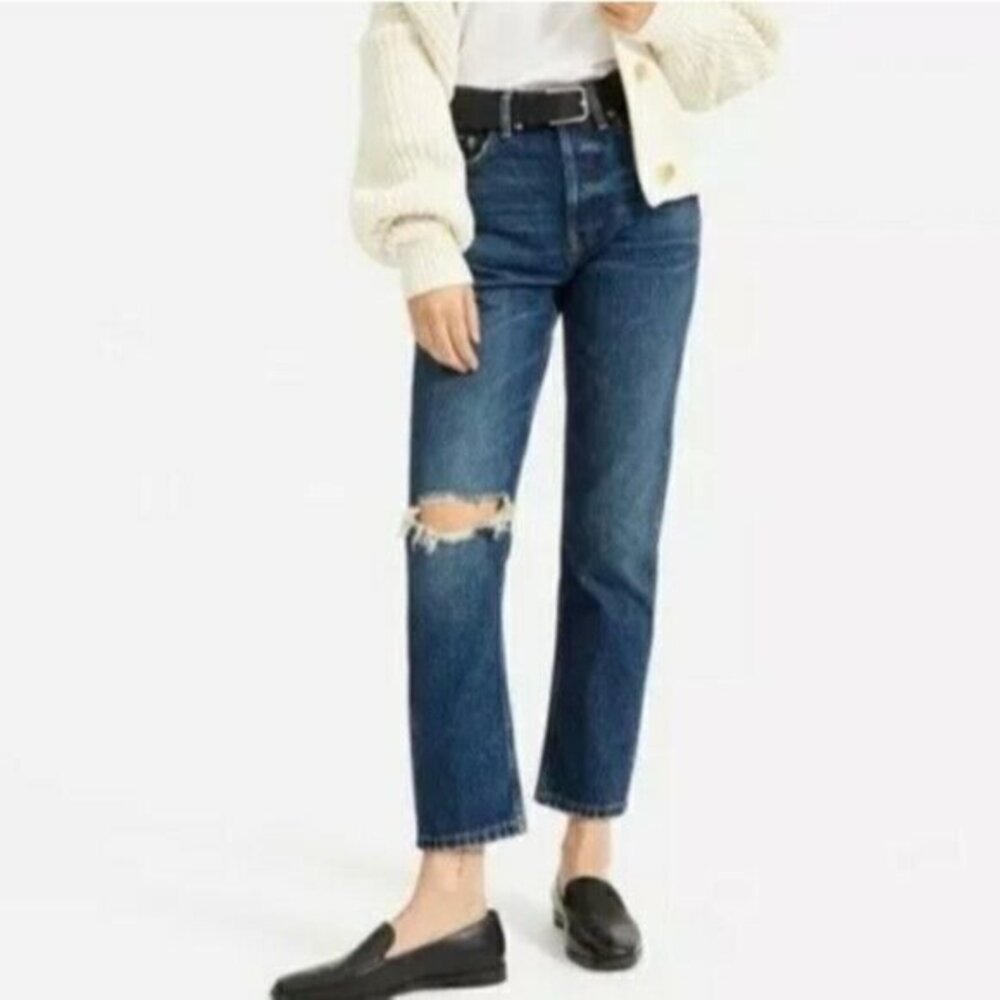 Everlane Cheeky Jean Vintage Ripped Knee Dark Wash